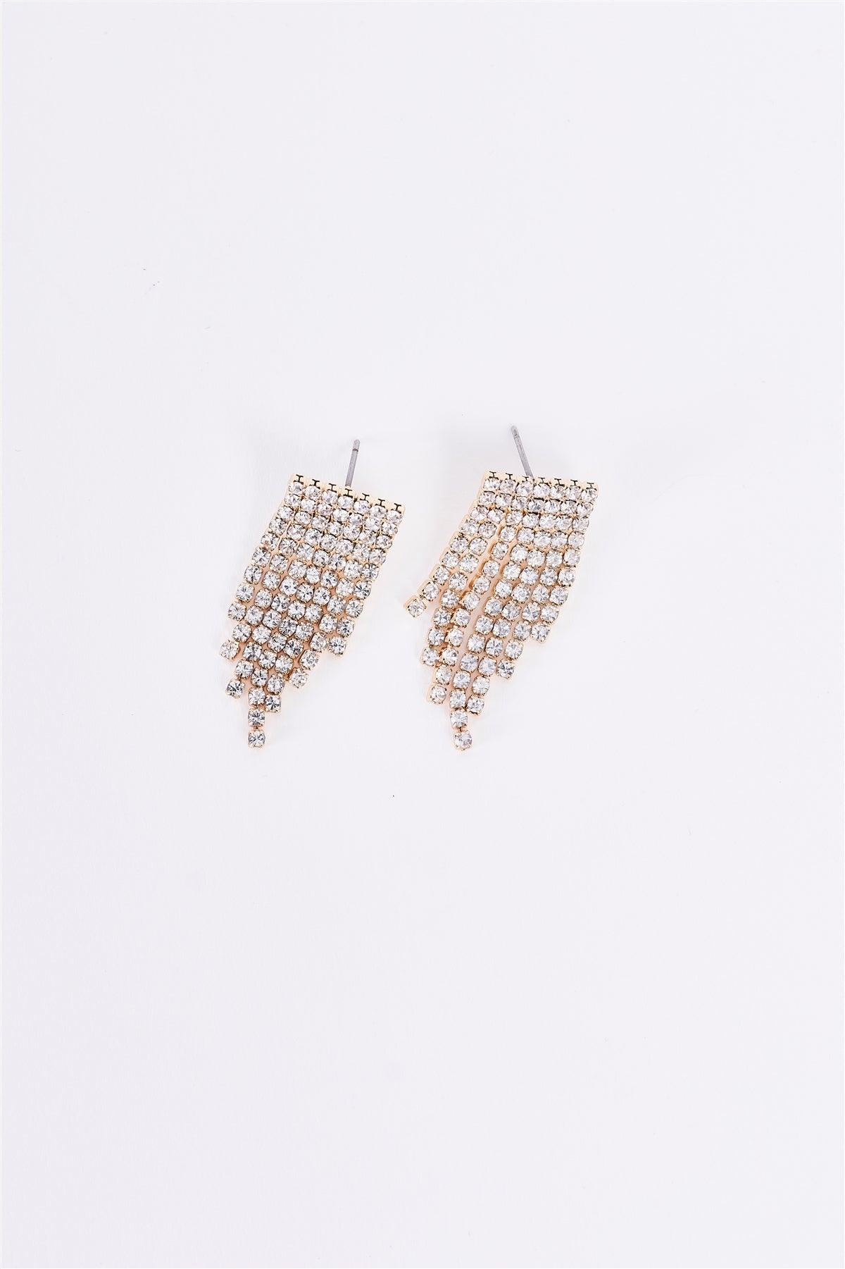 Gold Rhinestone Small Drop Earrings / 3 Pairs