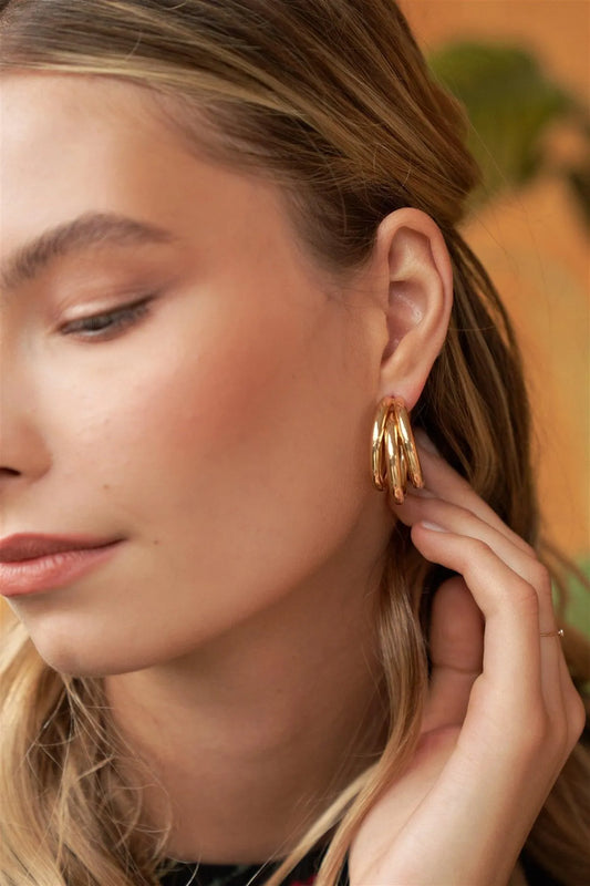 Gold Large Massive Triple Hoop Earrings /3 Pairs - Tasha Apparel Wholesale