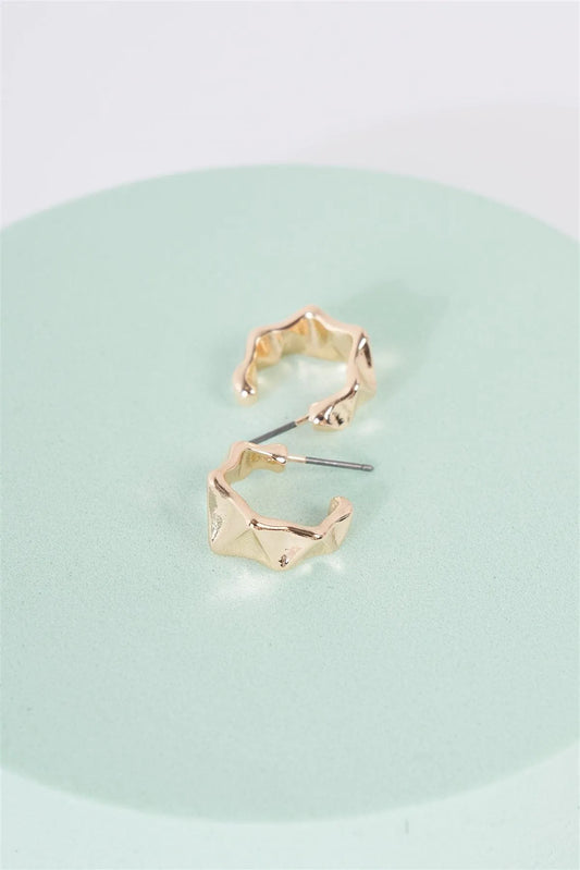 Small Gold Polished Textured Edge Hoop Stud Earrings /3 Pairs - Tasha Apparel Wholesale