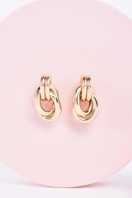 Gold Double Chain Link Stud Earrings /3 Pairs - Tasha Apparel Wholesale