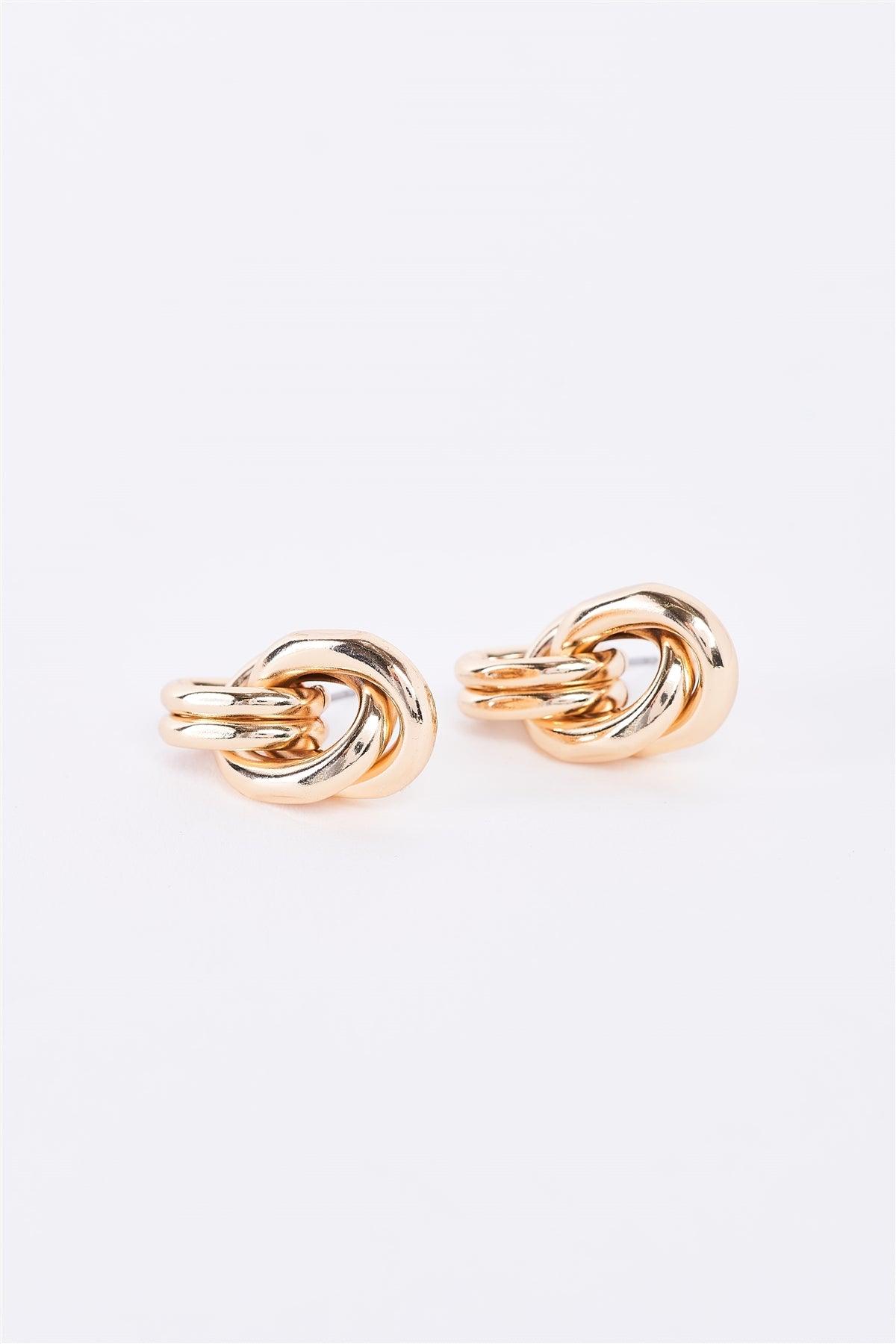 Gold Double Chain Link Stud Earrings /3 Pairs
