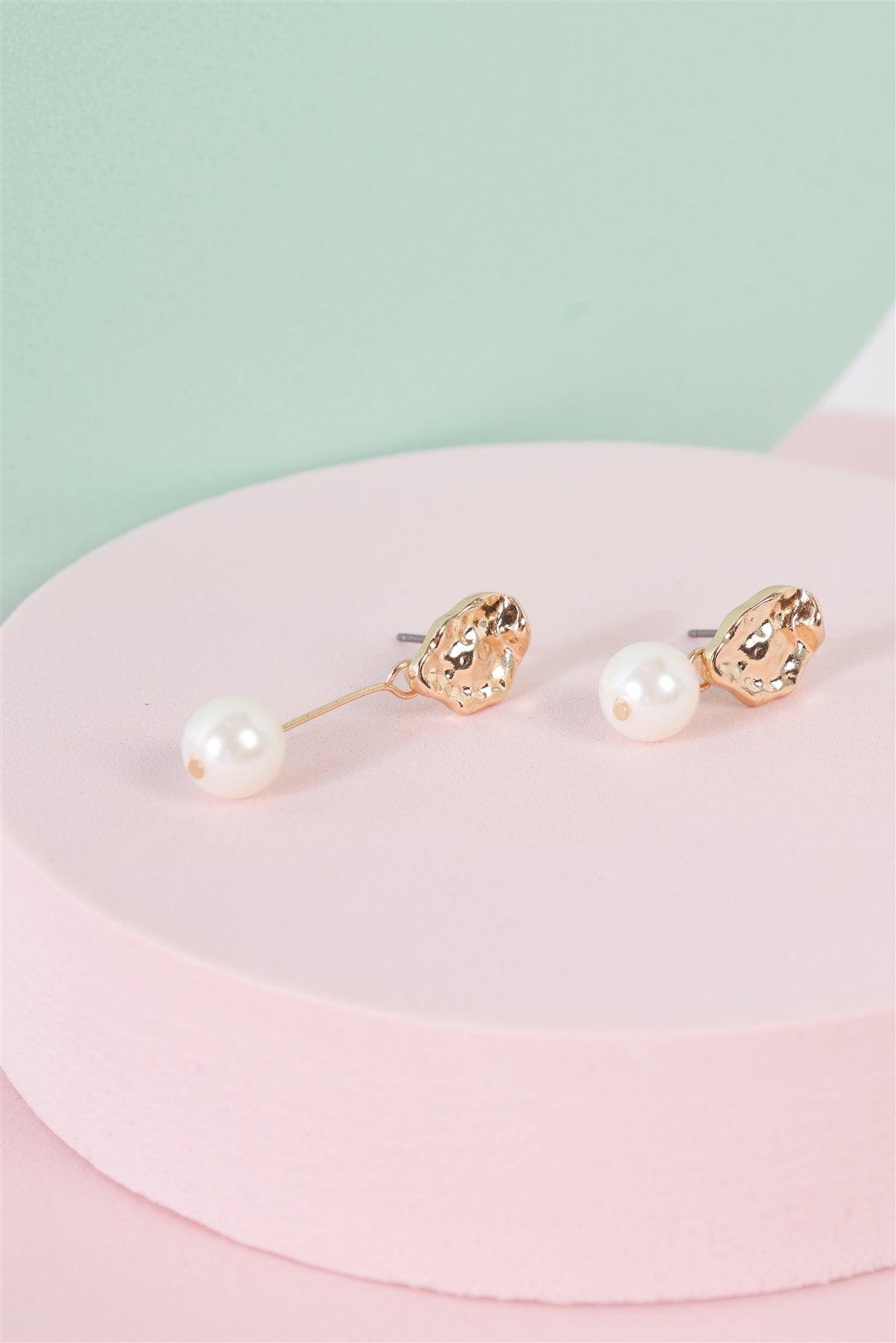 Gold & Pearl Asymmetrical Drop Earrings /3 Pairs