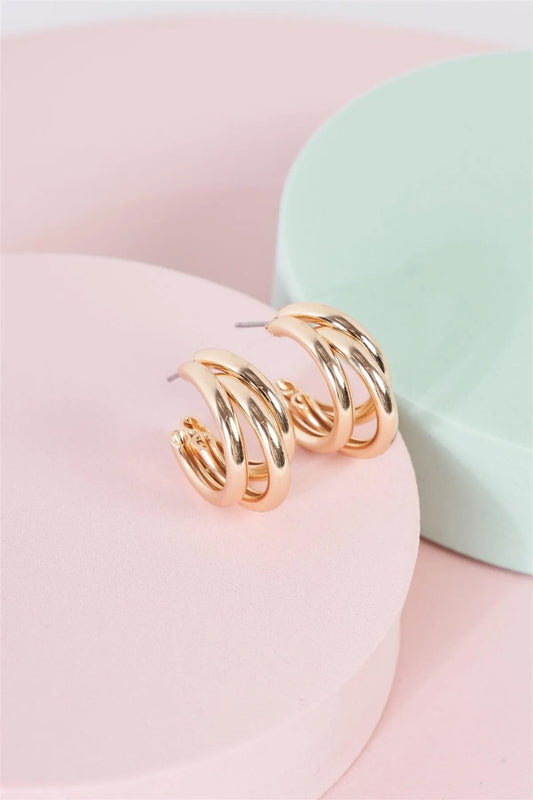 Gold Triple Hoop Earrings /3 Pairs - Tasha Apparel Wholesale