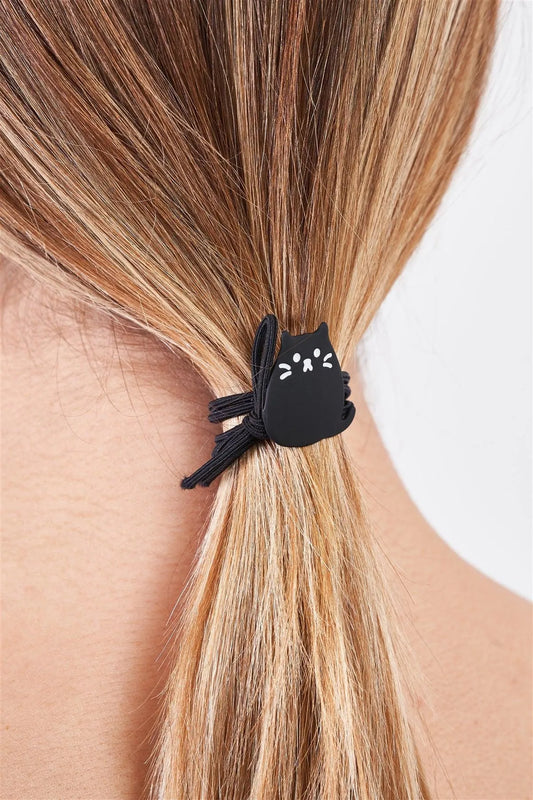 Black Kawaii Kitten Thin Elastic Hair Tie /3 Pieces - Tasha Apparel Wholesale