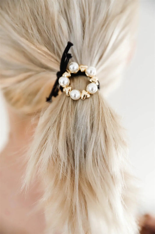 Circle Gold Pearl Detail Heart Shaped Hair Tie /3 Pieces - Tasha Apparel Wholesale