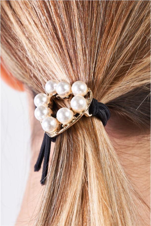 Heart Of Gold Pearl Detail Heart Shaped Hair Tie /3 Pieces