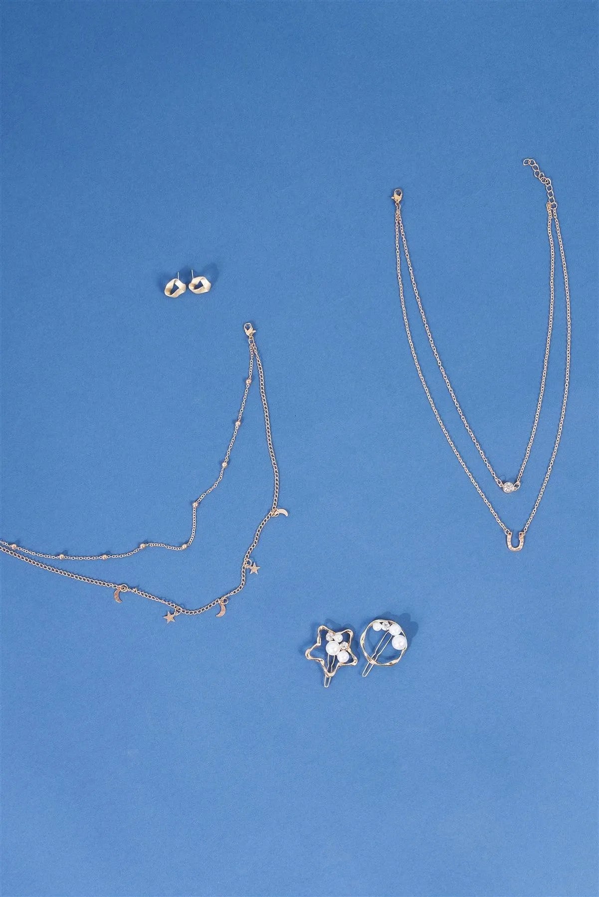 Gold Twisted Circle Shaped Pearl & Faux Diamond Detail Hair Clip /3 Pieces - Tasha Apparel Wholesale