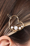 Gold & Pearl Twisted Heart Shaped Hair Clip /3 Pieces