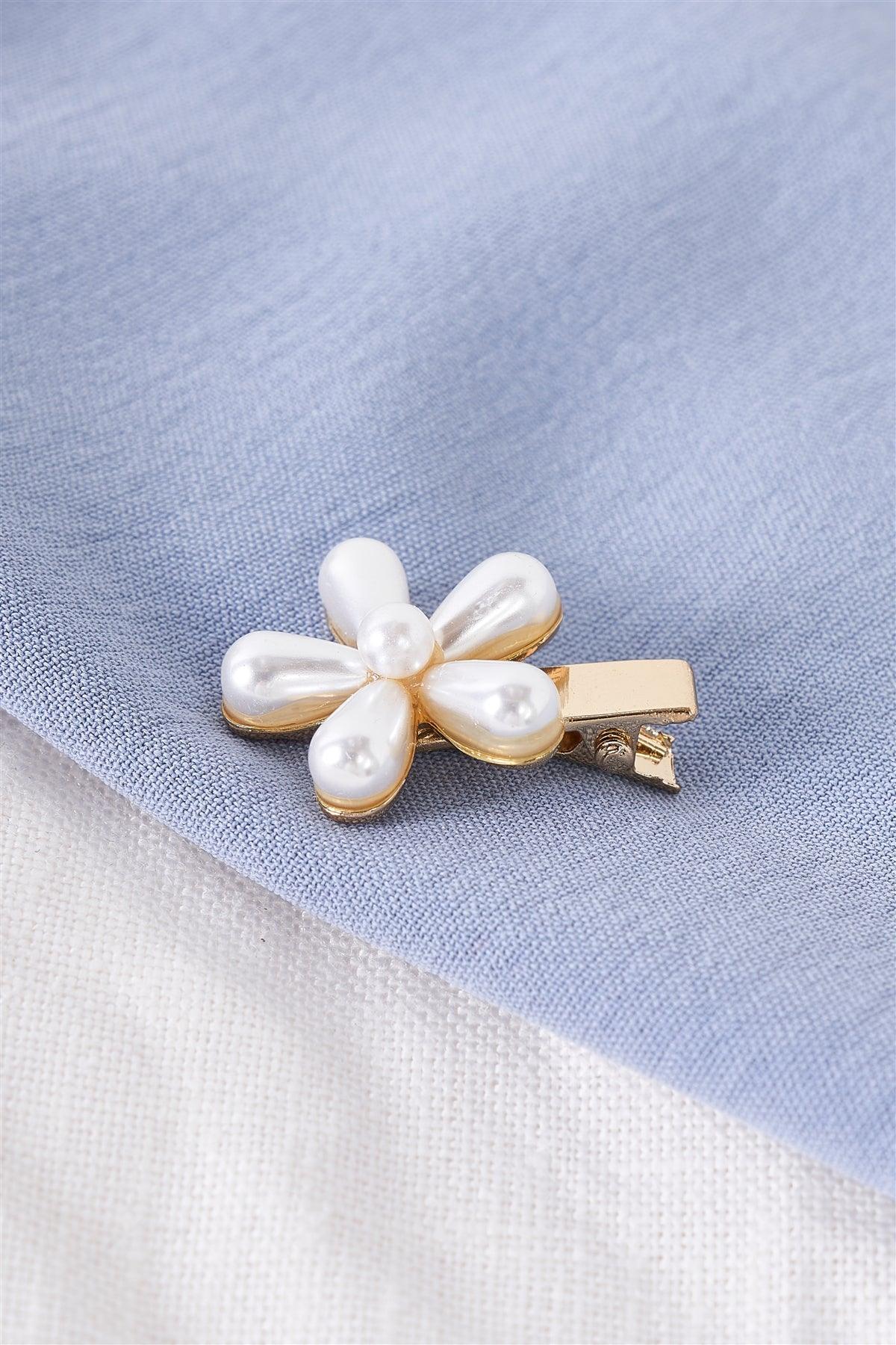 Small Gold Pearl Flower Alligator Hair Clip /3 Pieces