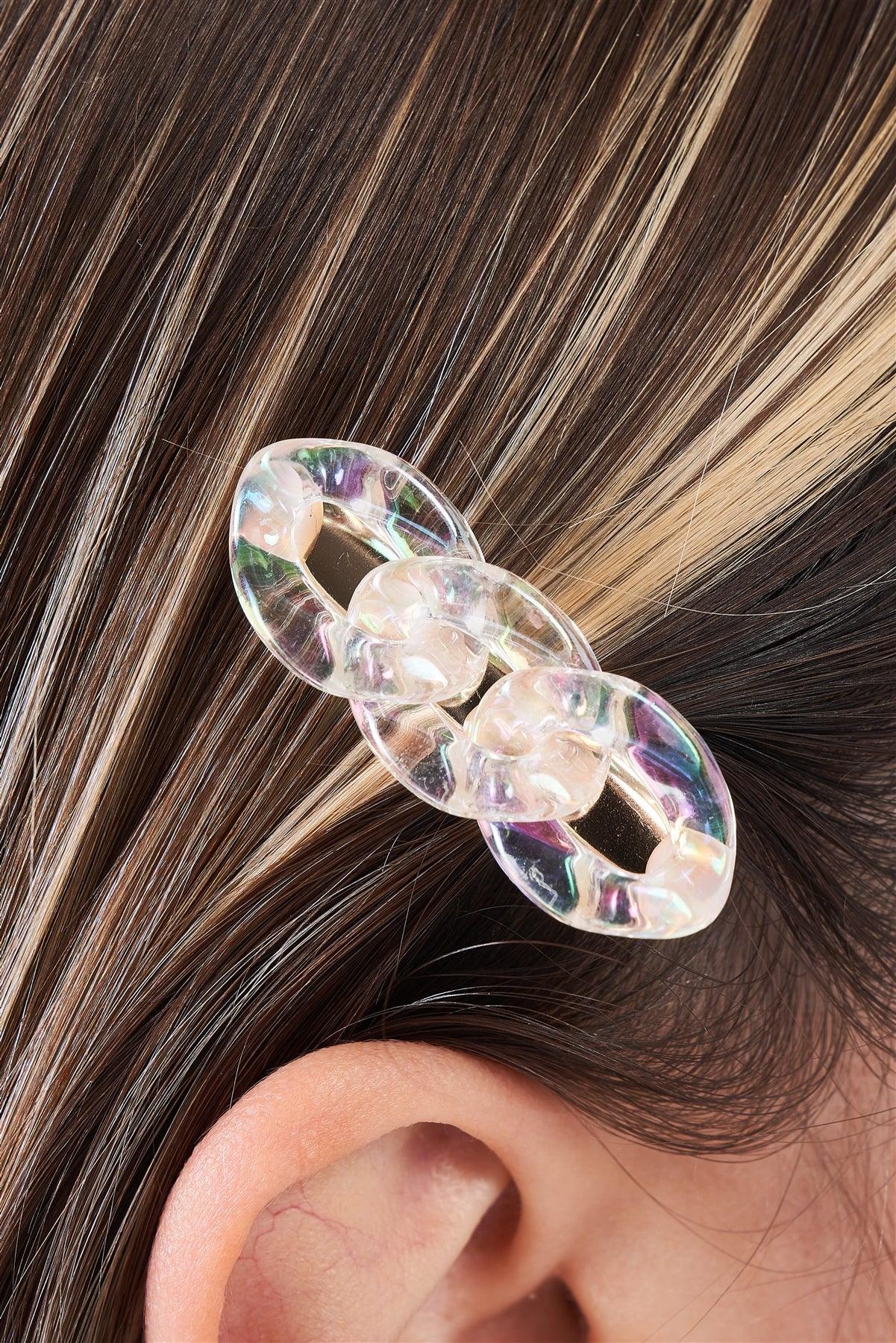 Small Clear Iridescent Chain Link Alligator Hair Clip /3 Pieces