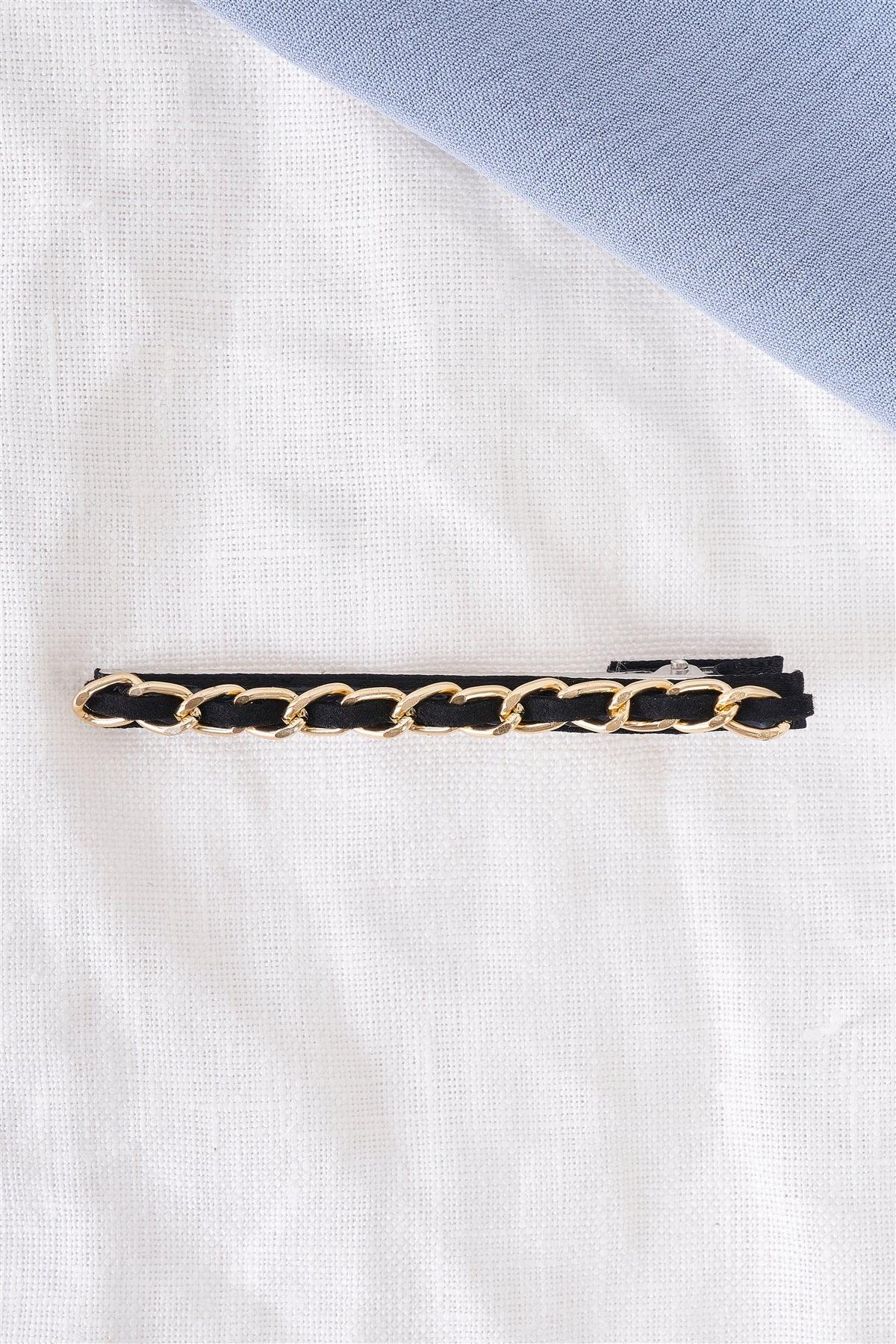 Black Velvet & Gold Chain Large Alligator Hair Clip / 3 Pieces