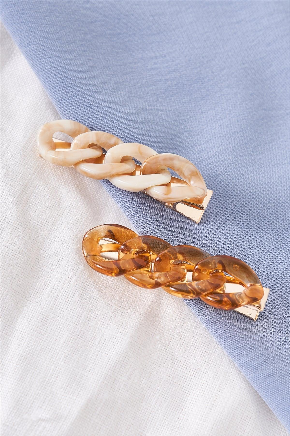 Amber Clear Chain Link Alligator Hair Clip /3 Pieces