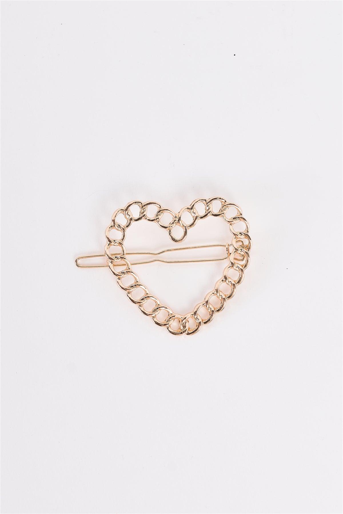 Gold Heart Shaped Chain Link Back Closure Hair Clip /3 Pieces