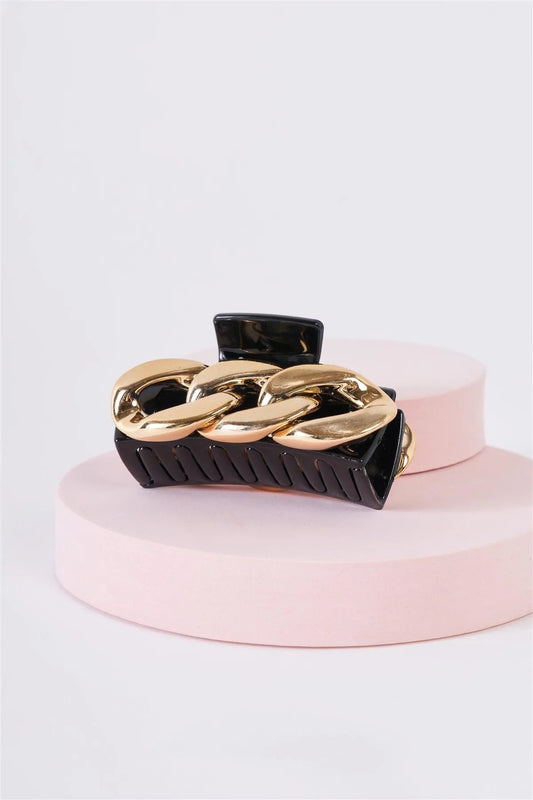 Large Gold Chain Black Glossy Claw Hair Clip /3 Pieces - Tasha Apparel Wholesale