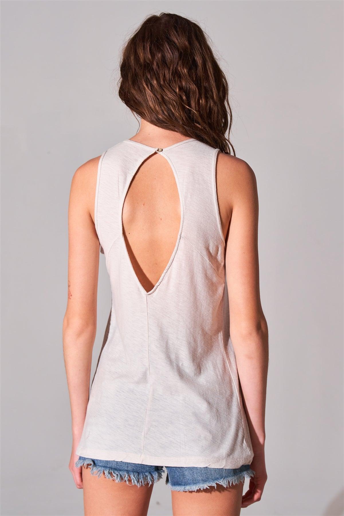 Clay Sleeveless Crew Neck Cut-Out Back Detail Longline Tank Top /1-2-2-1