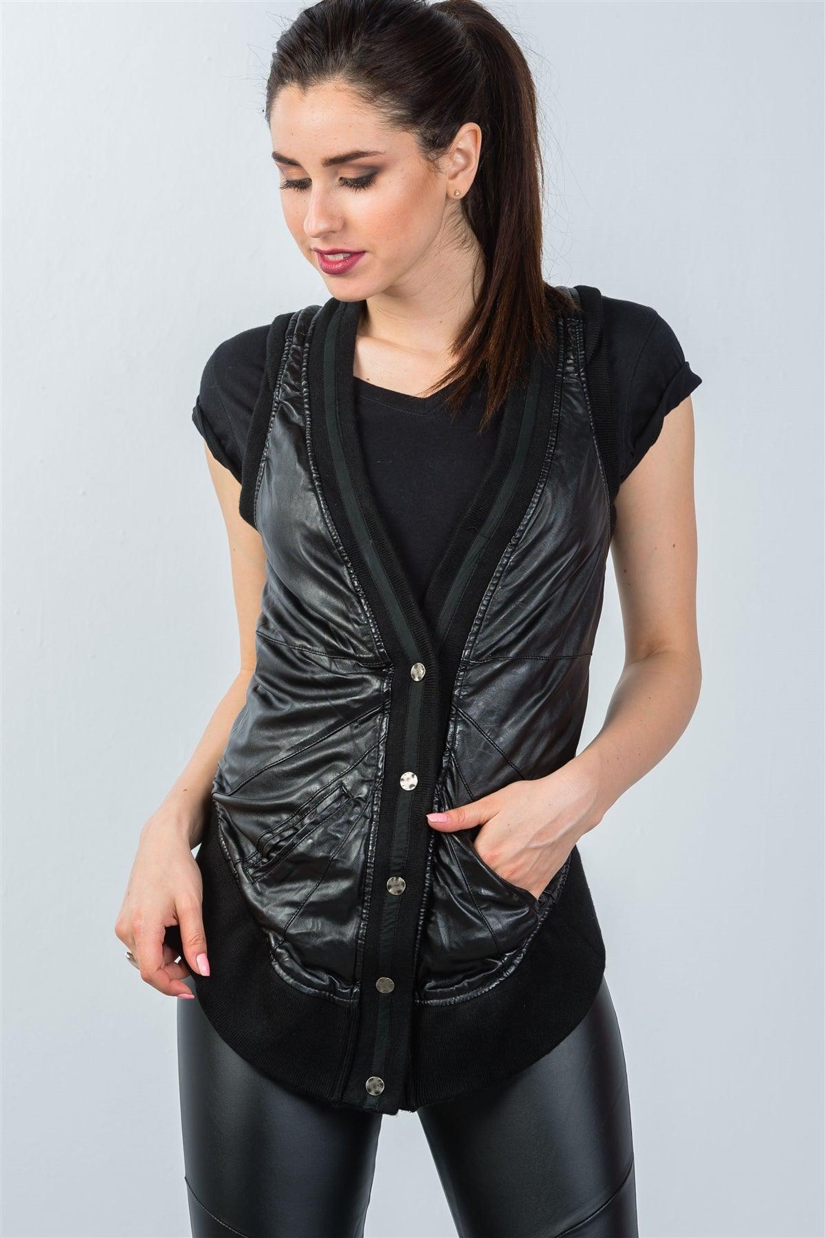 Black High Low Button Down Sleeveless Vest /2-2-2