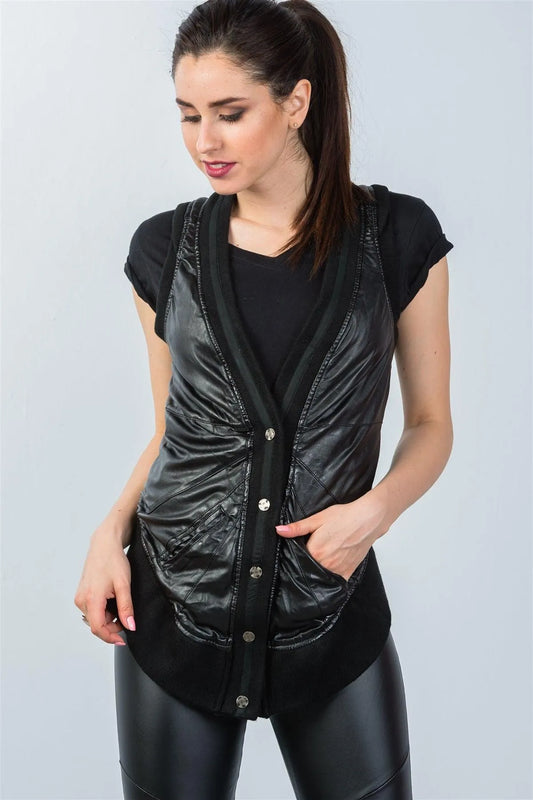 Black High Low Button Down Sleeveless Vest /2-2-2 - Tasha Apparel Wholesale