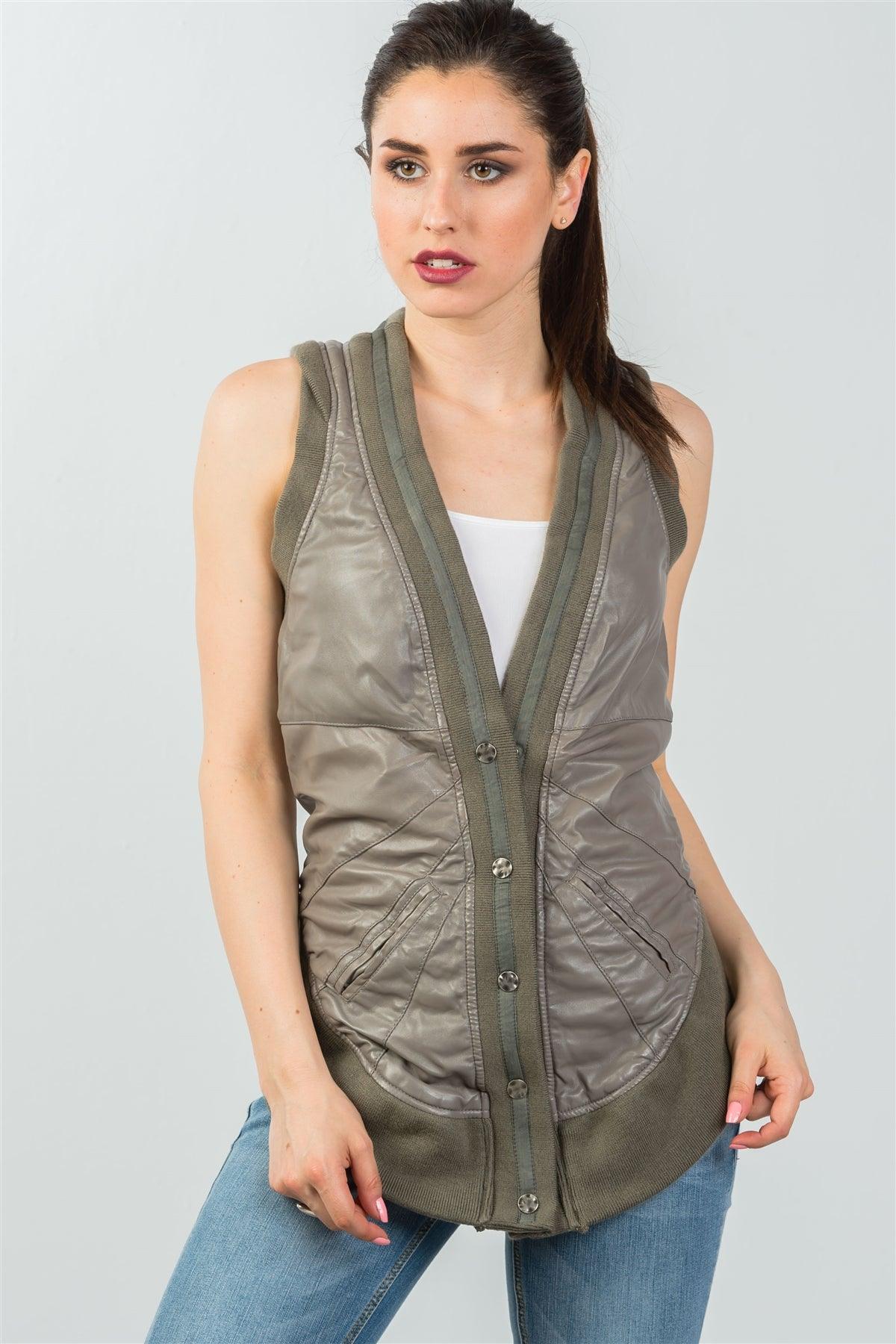 Olive High Low Button Down Sleeveless Vest /2-2-2