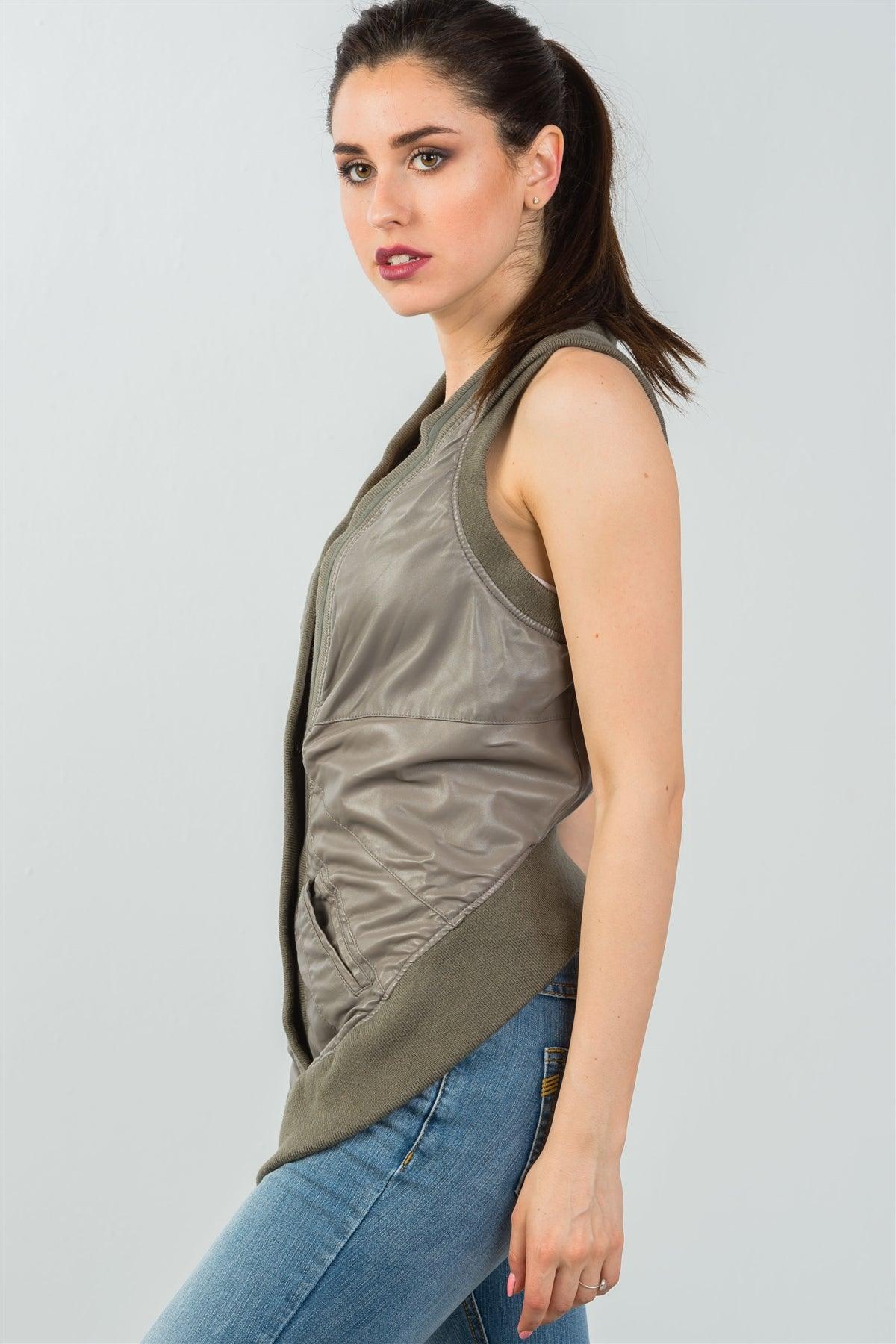 Olive High Low Button Down Sleeveless Vest /2-2-2