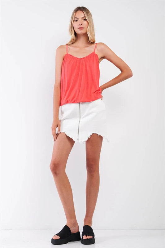 Coral Sleeveless Frill Trim Round Neck Relaxed Cami Top /2-2-2-1-2 - Tasha Apparel Wholesale