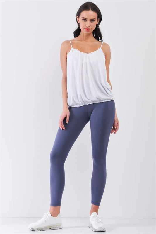 White Sleeveless Frill Trim Round Neck Relaxed Cami Top /1-3-2-1 - Tasha Apparel Wholesale