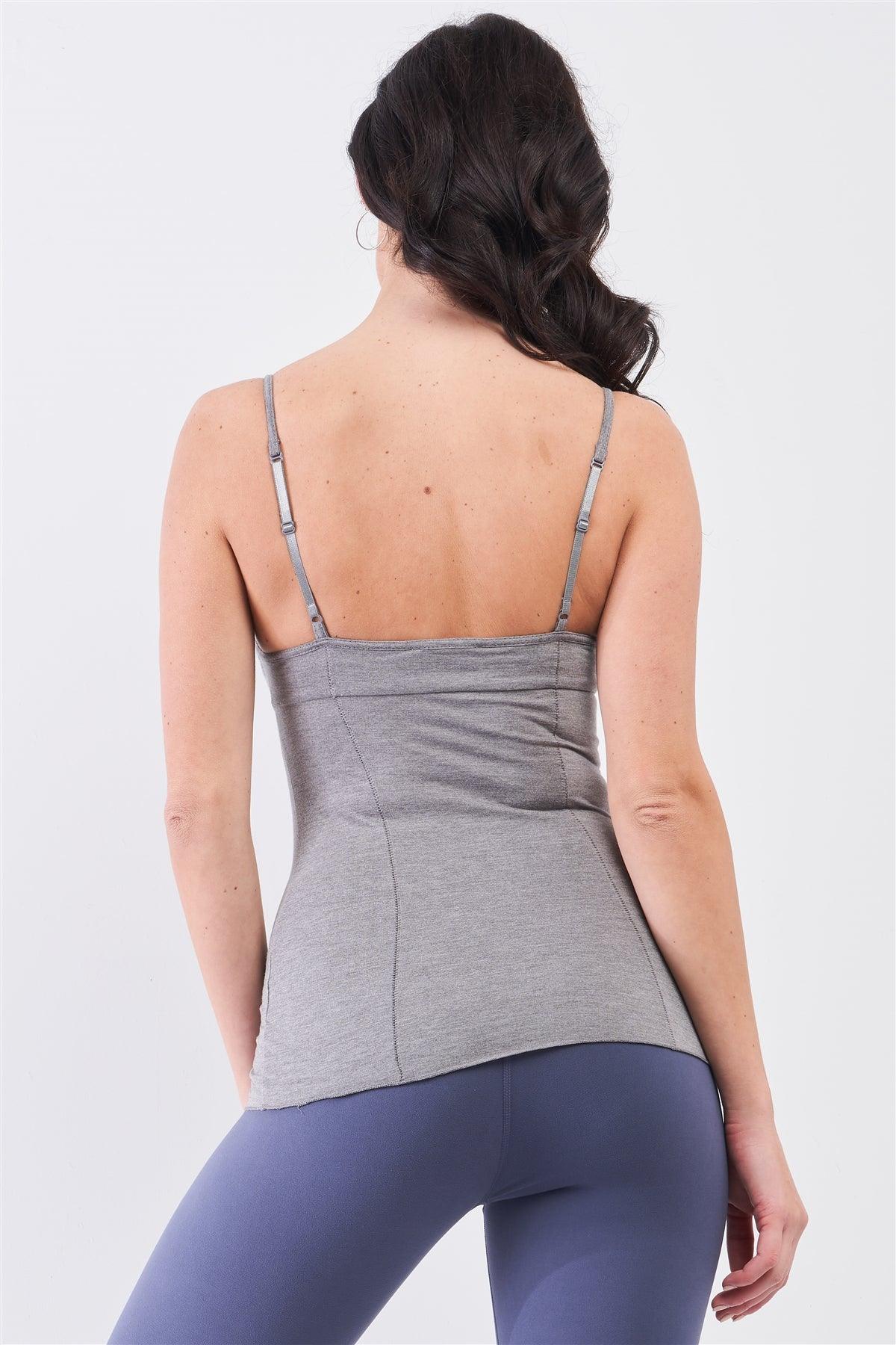 Heather Grey Sleeveless V-Neck Stitching Detail Basic Cami Top