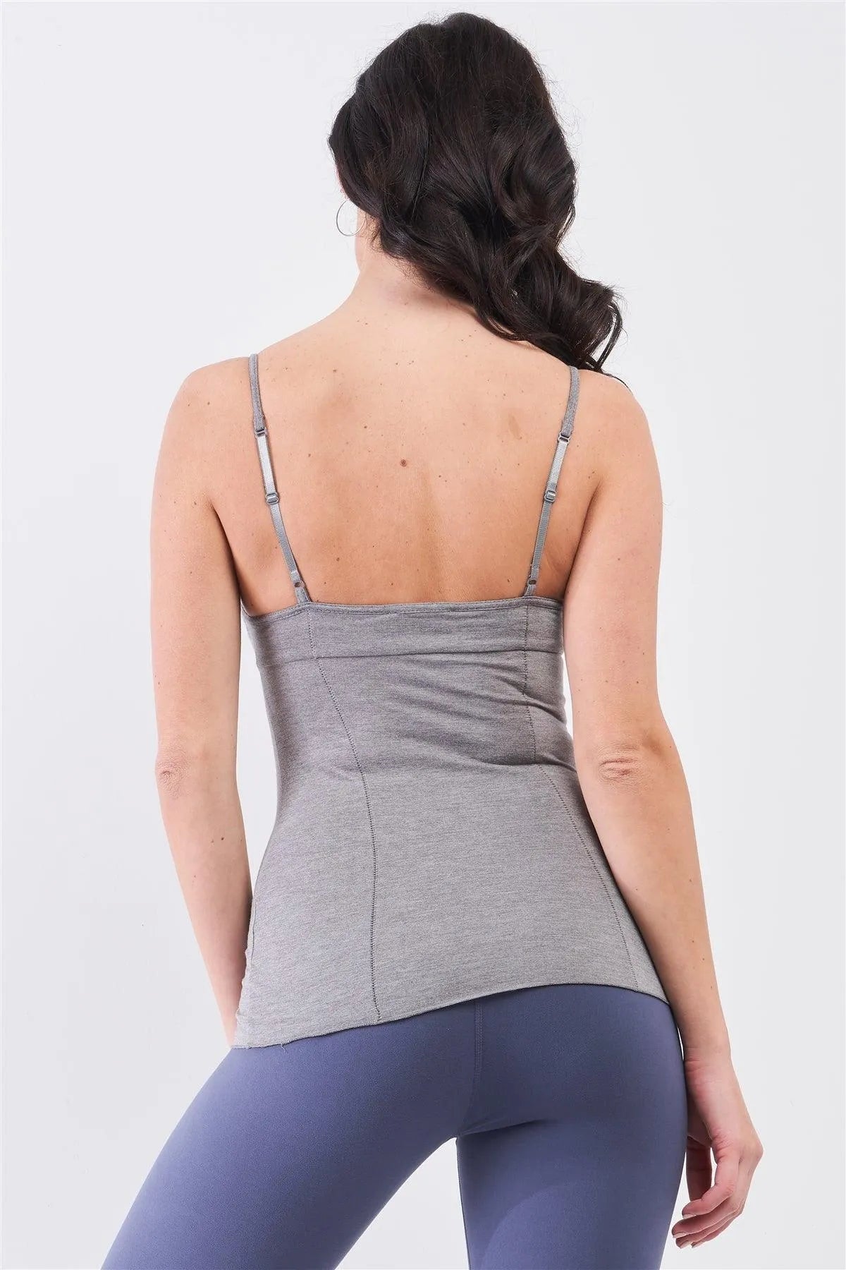 Heather Grey Sleeveless V-Neck Stitching Detail Basic Cami Top /2-1-1-2 - Tasha Apparel Wholesale
