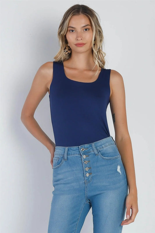 Twilight Blue Seamless Sleeveless Round Neck Tank Top /3-3-1 - Tasha Apparel Wholesale
