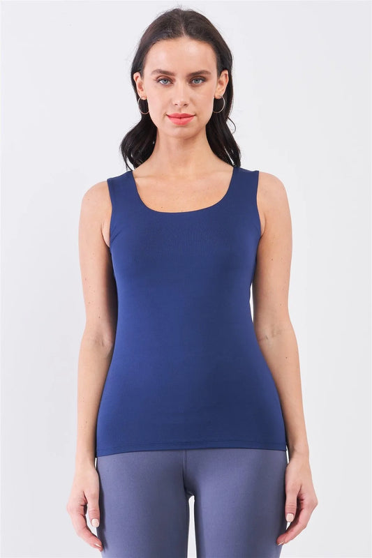 Twilight Blue Seamless Sleeveless Round Neck Tank Top - Tasha Apparel Wholesale