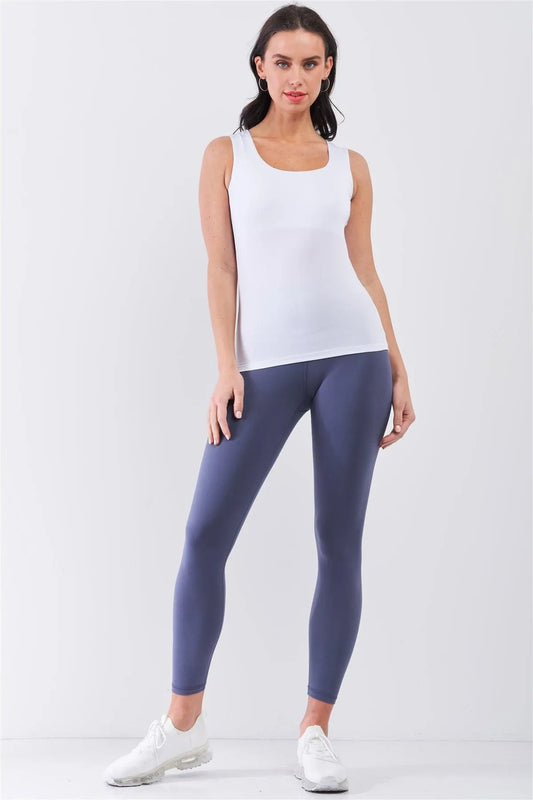 White Seamless Sleeveless Round Neck Tank Top /1-2-3-1 - Tasha Apparel Wholesale