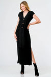 Black Knit Button-Up Sleeveless Belted Midi Sweater Dress /3-2-1 - Tasha Apparel Wholesale