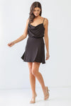 Black Cowl Neck Strappy Flare Hem Mini Dress /3-2-1