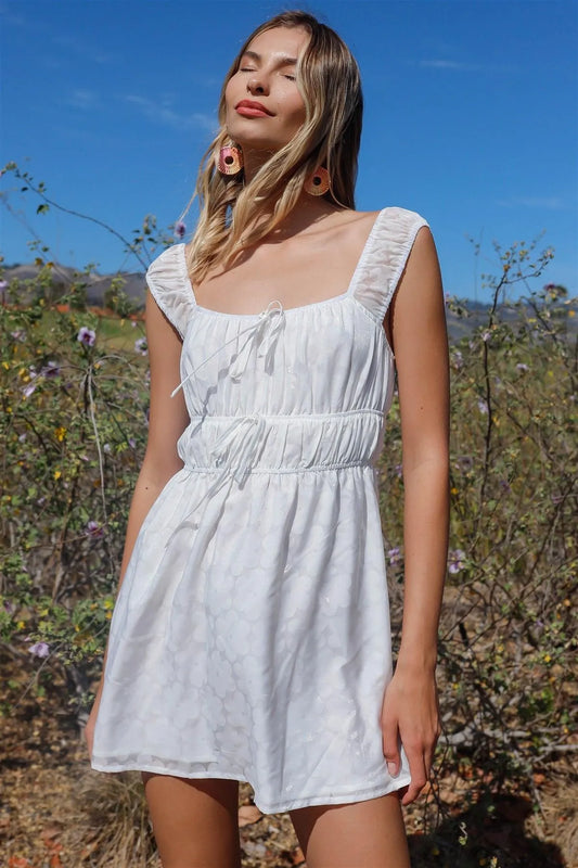 White Floral Print Bow Detail Sleeveless Mini Dress /3-2-1 - Tasha Apparel Wholesale