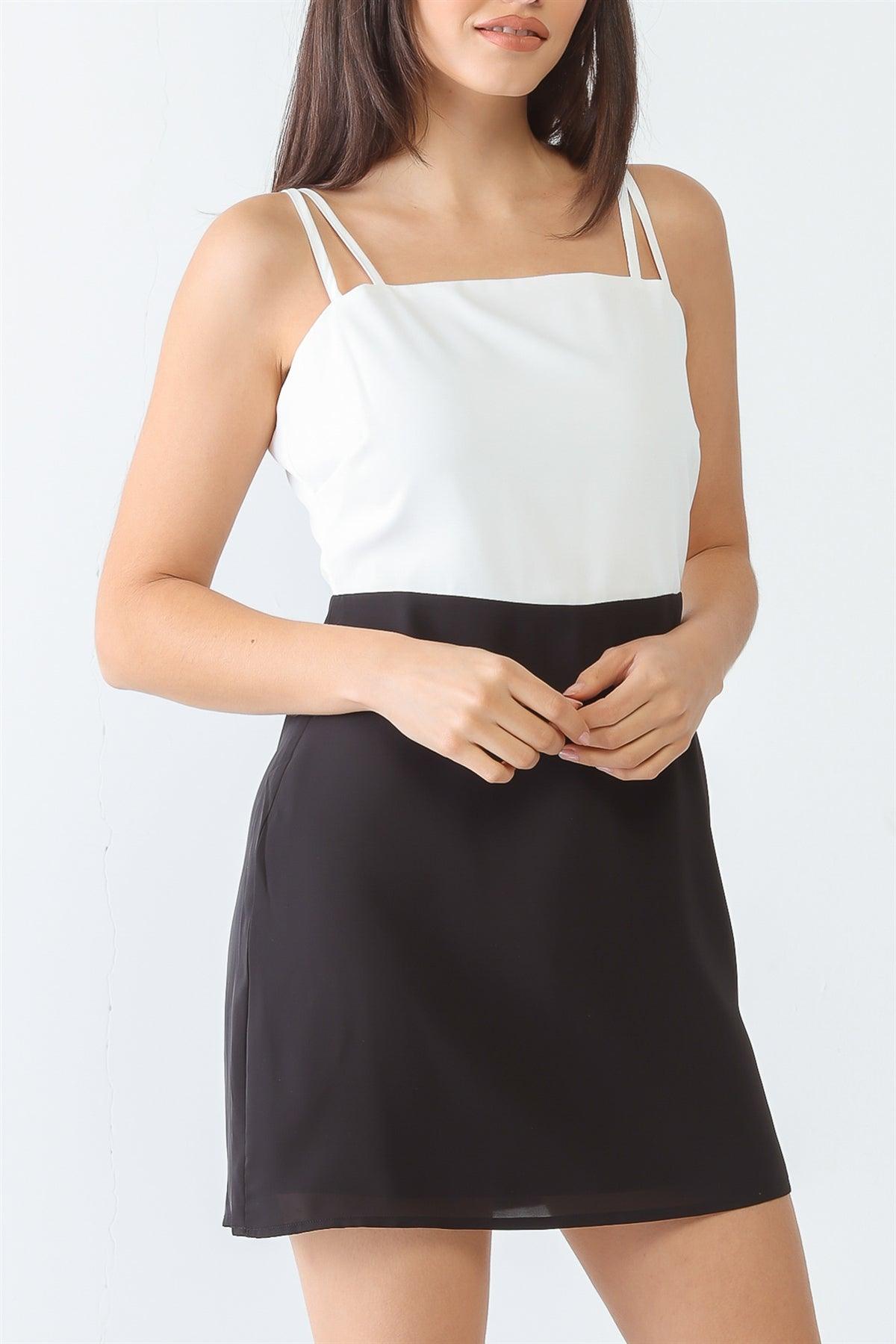 Black & White Sleeveless Strappy Mini Dress /3-2-1