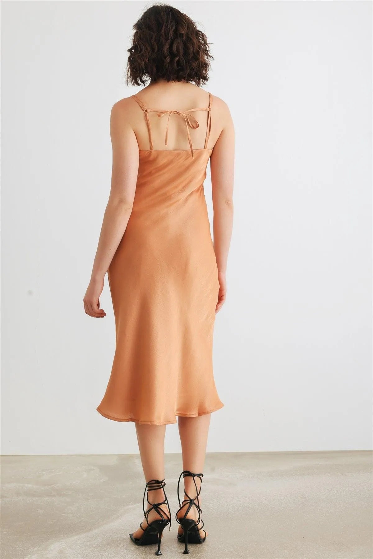 Dusty Orange Satin Strappy Midi Dress /1-2-2-1 - Tasha Apparel Wholesale