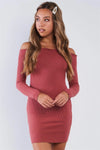Ribbed Long Sleeve Mini Length Off The Shoulder Dress - Tasha Apparel Wholesale