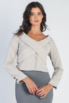 Light Grey Button Up Collared Back Tie Crop Jacket /3-2-1