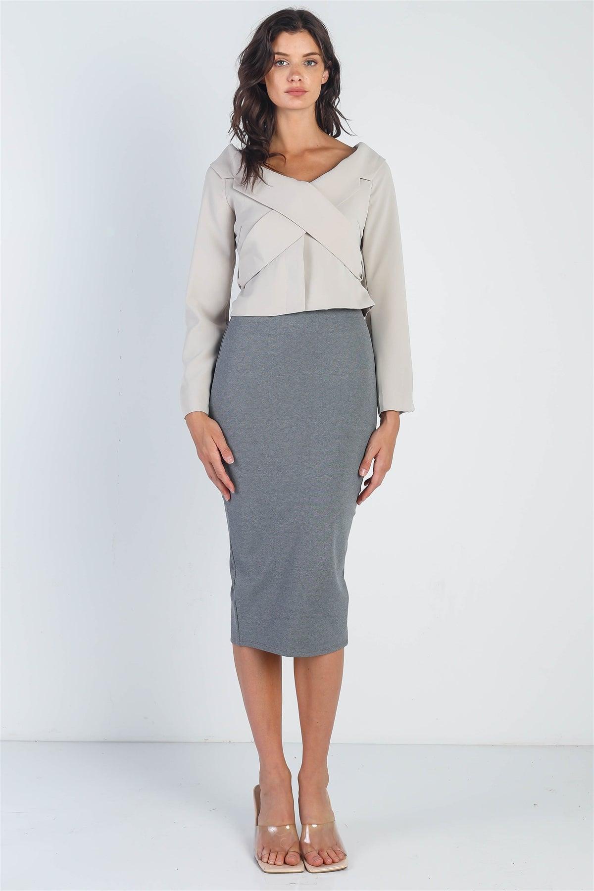 Light Grey Button Up Collared Back Tie Crop Jacket /3-2-1