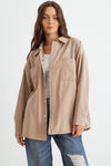 Mocha Cotton Button-Up Four Pocket Shirt Jacket /1-2-2-1 - Tasha Apparel Wholesale