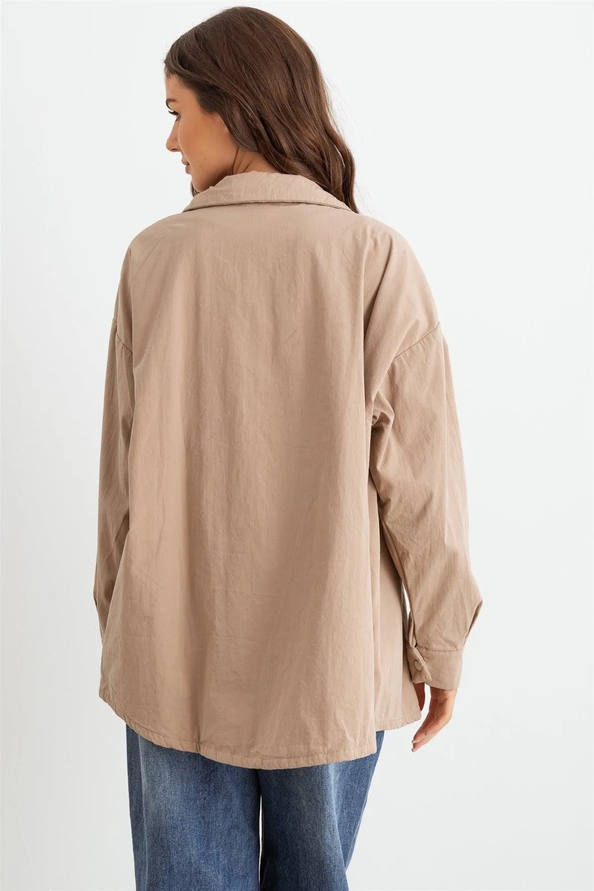 Mocha Cotton Button-Up Four Pocket Shirt Jacket /1-2-2-1 - Tasha Apparel Wholesale