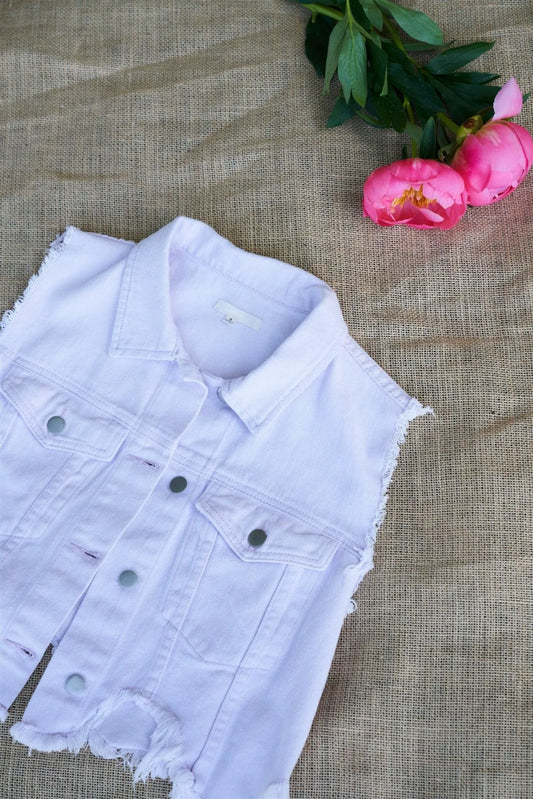 Lavender Purple Raw Denim Shark Bite Hem Crop Jeans Vest /2-2-2 - Tasha Apparel Wholesale
