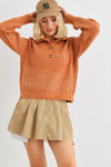 Rust Wool Knit Button-Up Neck Crop Sweater Pullover /3-2-1