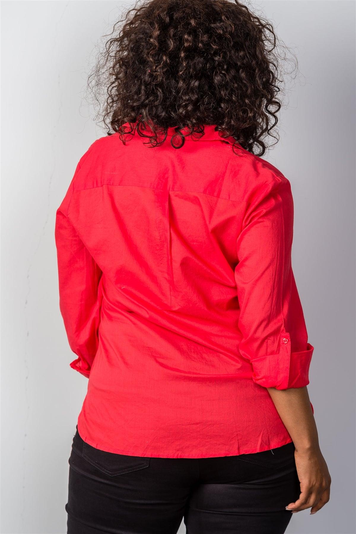 Red Roll-Sleeve Plus Size Top /3-2-1