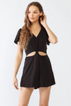 Black V-Neck Short Sleeve Cut-Out Detail Romper /3-2-1 - Tasha Apparel Wholesale