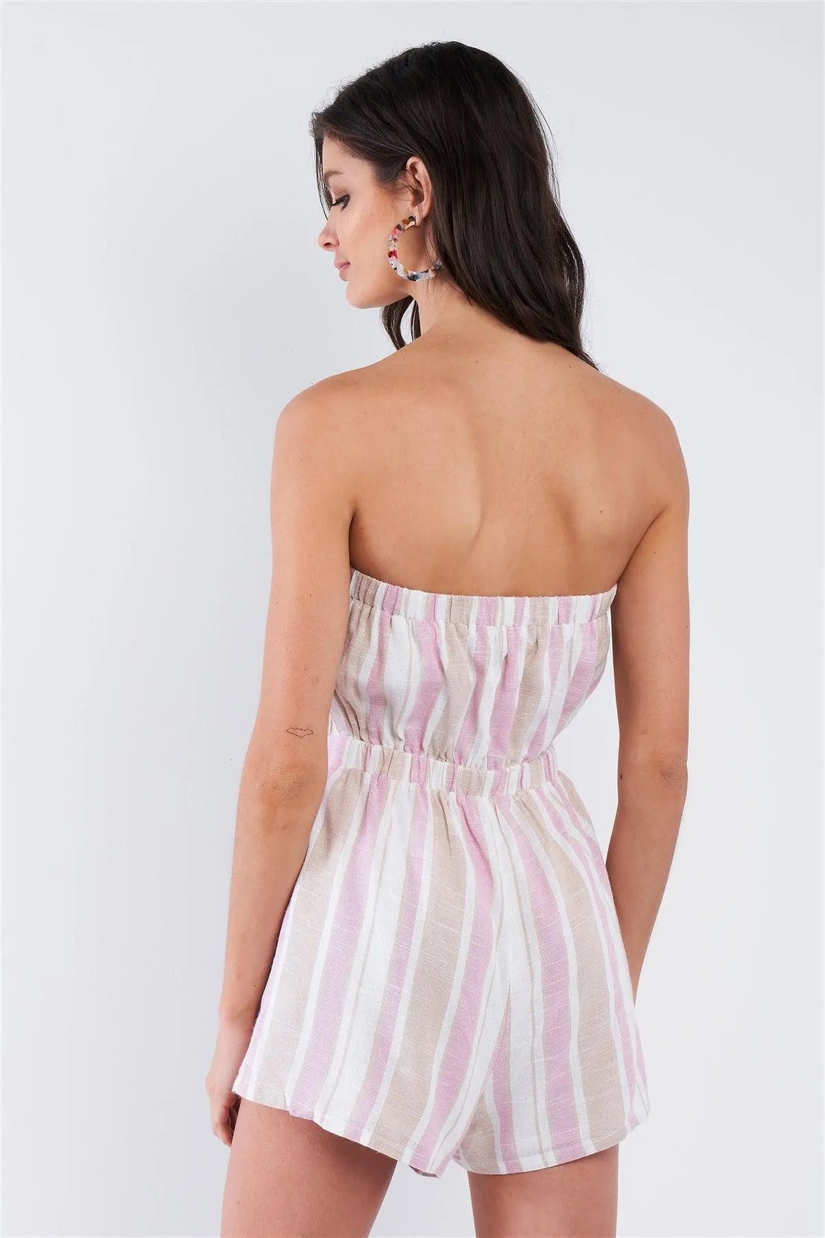 White Light Pink Rose Taupe Tube Top Mini Short Romper - Tasha Apparel Wholesale
