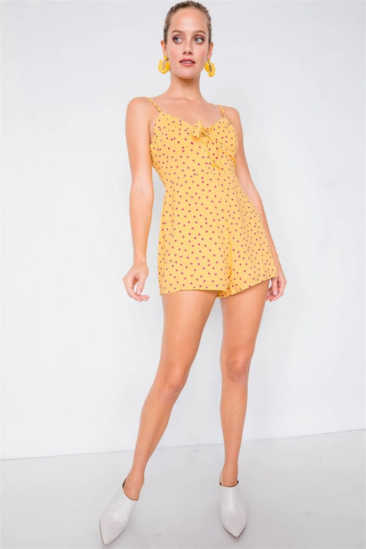 Yellow Purple Polkadot Vintage Center Bow Mini Romper - Tasha Apparel Wholesale