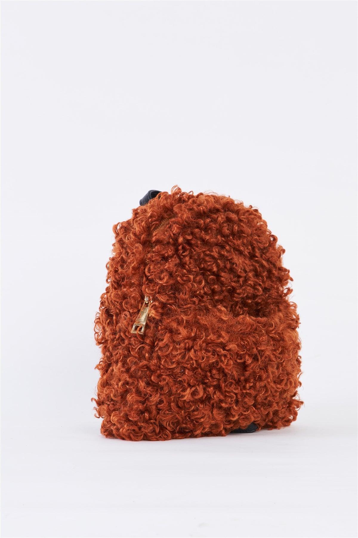Brown Fuzzy Faux Fur Teddy Bear Mini Backpack /3 Pieces