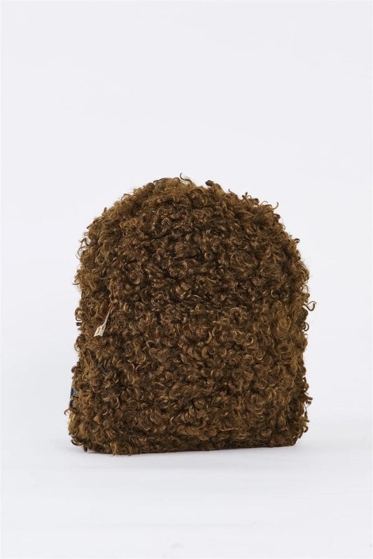 Olive Fuzzy Faux Fur Teddy Bear Mini Backpack /3 Pieces - Tasha Apparel Wholesale