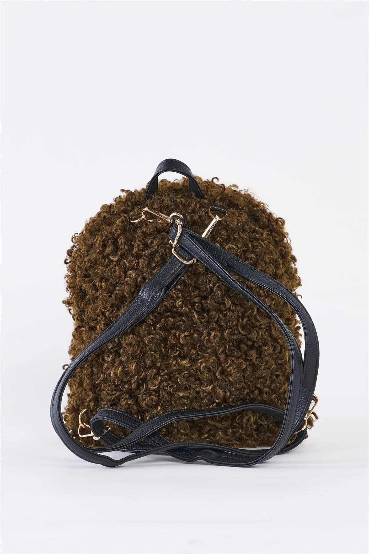 Adjustable Straps Fuzzy Faux Fur Teddy Plush Curly Fur Mini Backpack - Tasha Apparel Wholesale