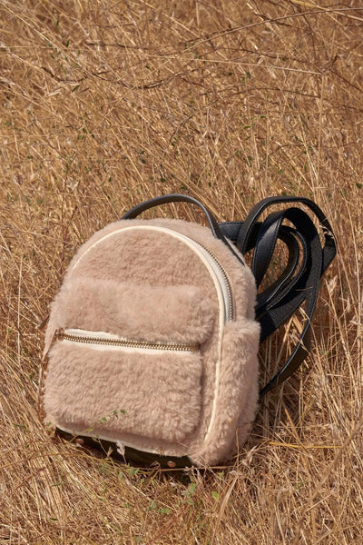 Ivory Faux Shearling Mini Teddy Bear Backpack With Chain  display picture 1